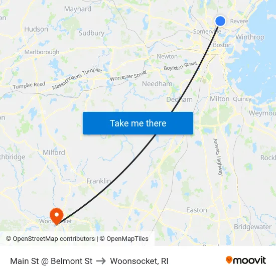 Main St @ Belmont St to Woonsocket, RI map