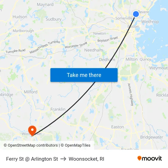 Ferry St @ Arlington St to Woonsocket, RI map