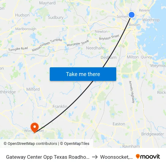 Gateway Center Opp Texas Roadhouse to Woonsocket, RI map