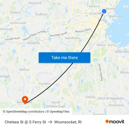 Chelsea St @ S Ferry St to Woonsocket, RI map