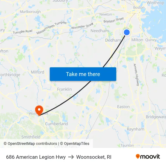 686 American Legion Hwy to Woonsocket, RI map