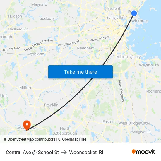 Central Ave @ School St to Woonsocket, RI map