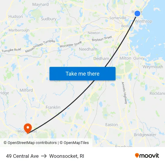 49 Central Ave to Woonsocket, RI map
