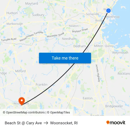 Beach St @ Cary Ave to Woonsocket, RI map