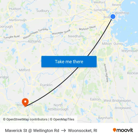 Maverick St @ Wellington Rd to Woonsocket, RI map
