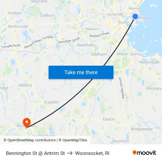Bennington St @ Antrim St to Woonsocket, RI map