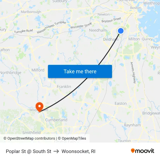 Poplar St @ South St to Woonsocket, RI map