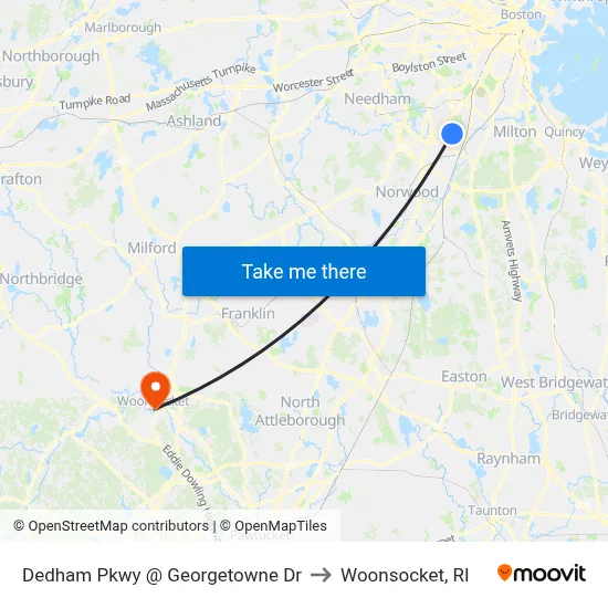 Dedham Pkwy @ Georgetowne Dr to Woonsocket, RI map
