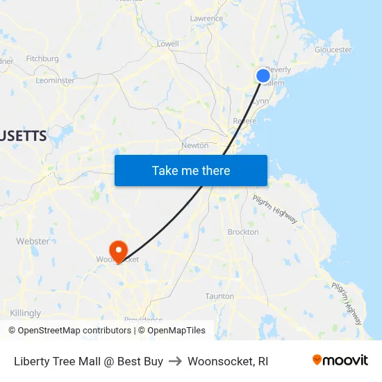 Liberty Tree Mall @ Best Buy to Woonsocket, RI map