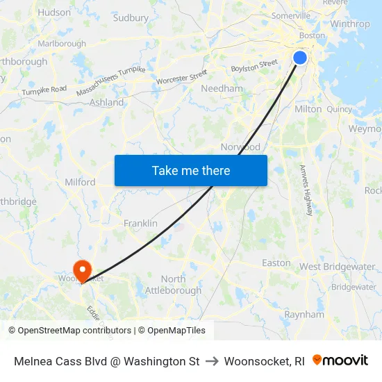 Melnea Cass Blvd @ Washington St to Woonsocket, RI map
