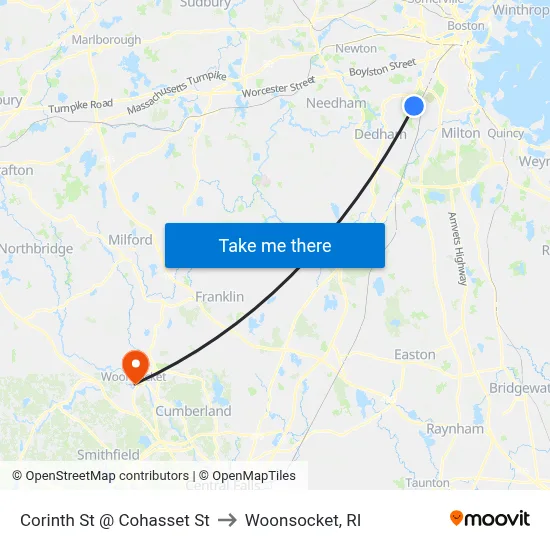 Corinth St @ Cohasset St to Woonsocket, RI map