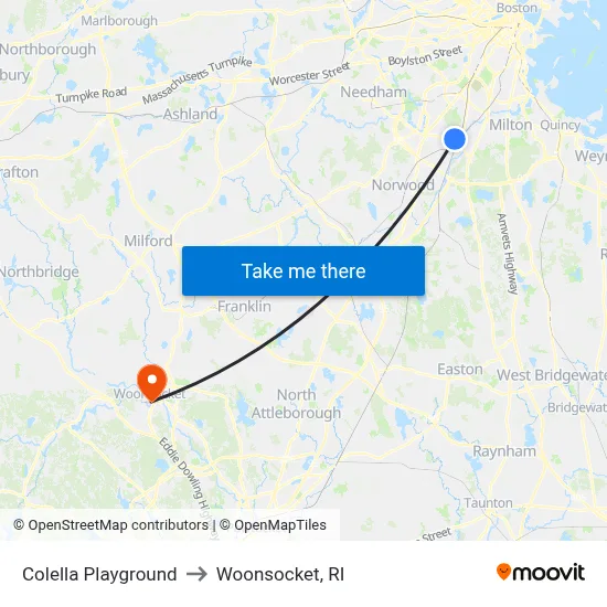 Colella Playground to Woonsocket, RI map