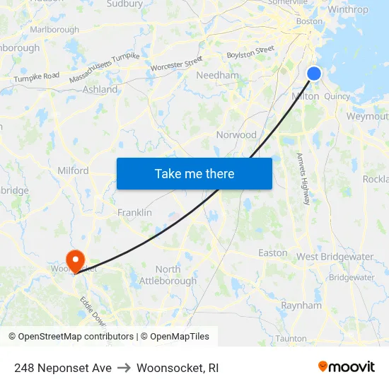 248 Neponset Ave to Woonsocket, RI map