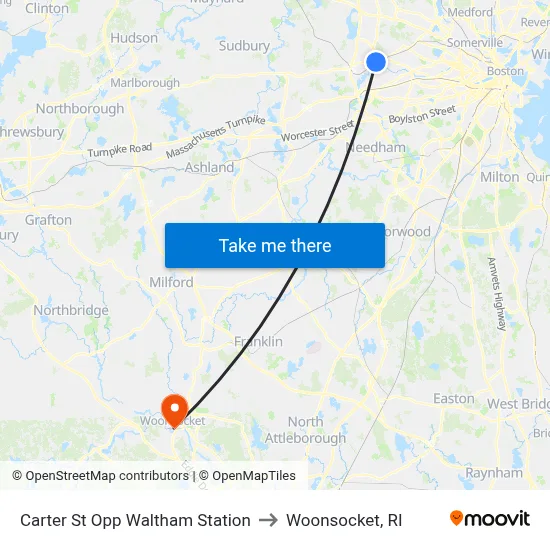 Carter St Opp Waltham Station to Woonsocket, RI map