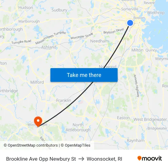 Brookline Ave Opp Newbury St to Woonsocket, RI map