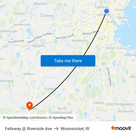 Fellsway @ Riverside Ave to Woonsocket, RI map