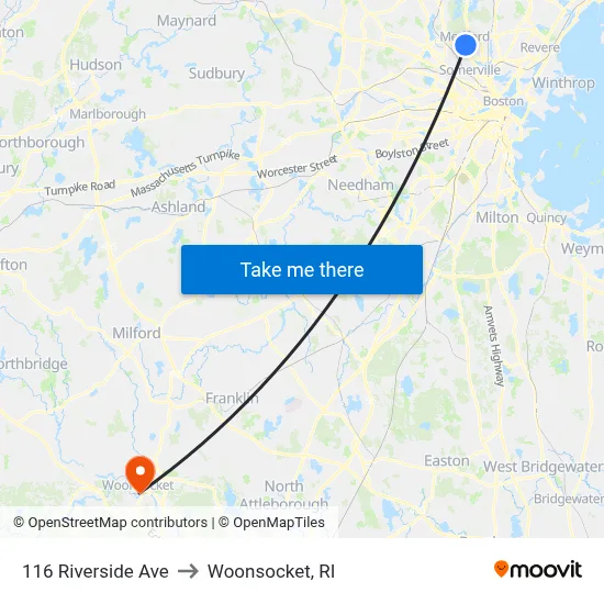 116 Riverside Ave to Woonsocket, RI map