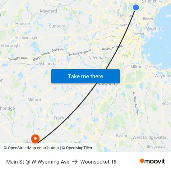 Main St @ W Wyoming Ave to Woonsocket, RI map
