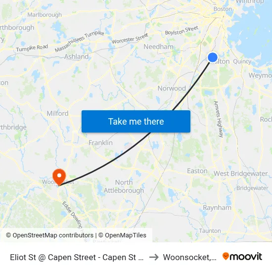 Eliot St @ Capen Street - Capen St Sta to Woonsocket, RI map