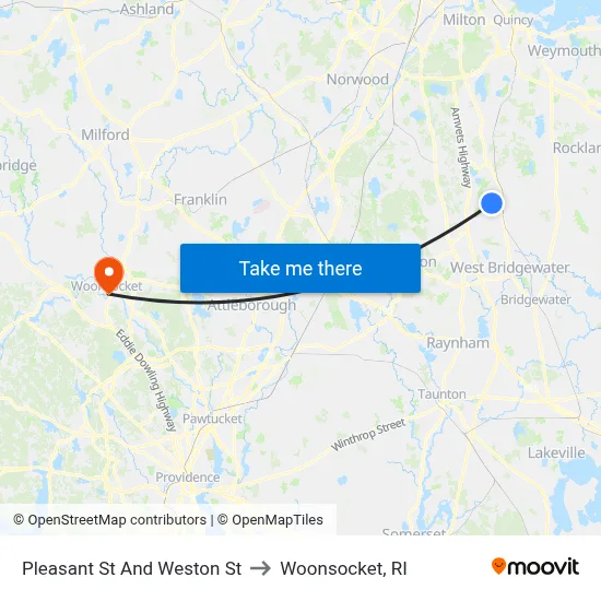 Pleasant St And Weston St to Woonsocket, RI map