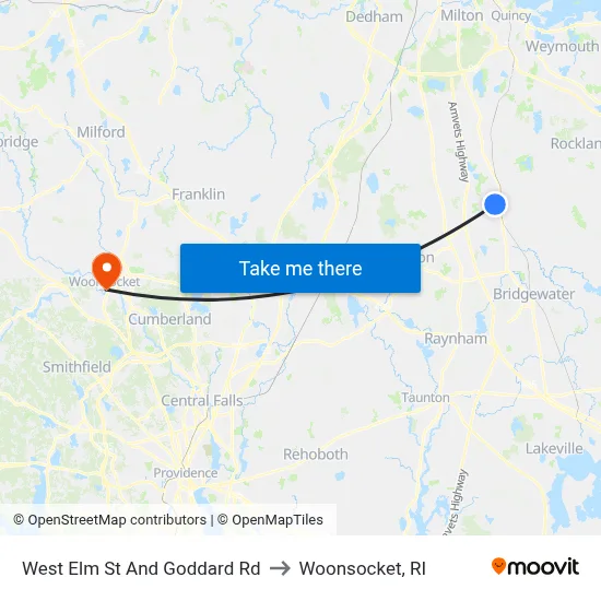 West Elm St And Goddard Rd to Woonsocket, RI map