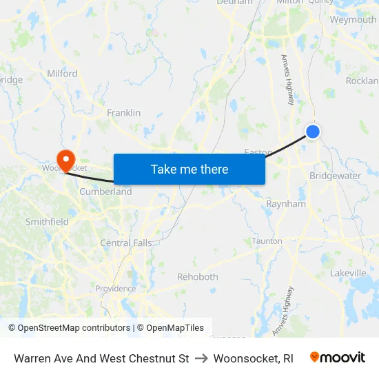 Warren Ave And West Chestnut St to Woonsocket, RI map