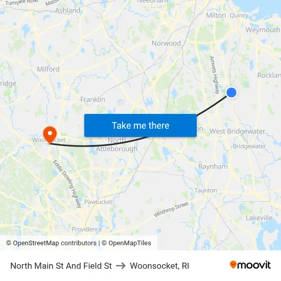 North Main St And Field St to Woonsocket, RI map