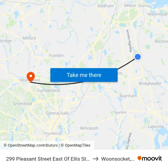 299 Pleasant Street East Of Ellis Street to Woonsocket, RI map