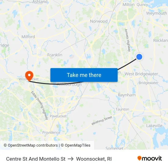 Centre St And Montello St to Woonsocket, RI map