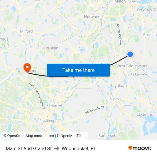 Main St And Grand St to Woonsocket, RI map