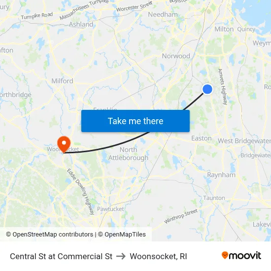 Central St at Commercial St to Woonsocket, RI map