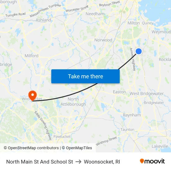 North Main St And School St to Woonsocket, RI map