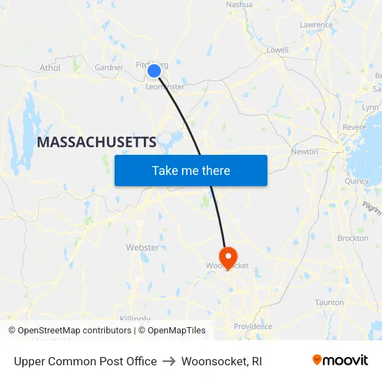 Upper Common Post Office to Woonsocket, RI map