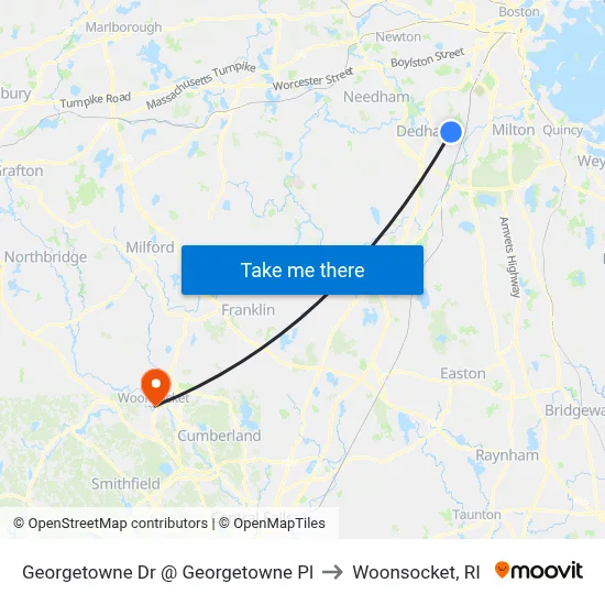 Georgetowne Dr @ Georgetowne Pl to Woonsocket, RI map