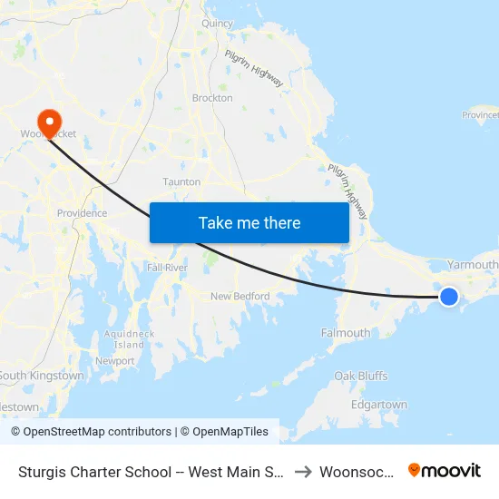 Sturgis Charter School -- West Main Street, Hyannis to Woonsocket, RI map