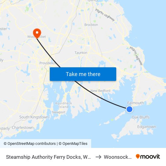 Steamship Authority Ferry Docks, Woods Hole to Woonsocket, RI map