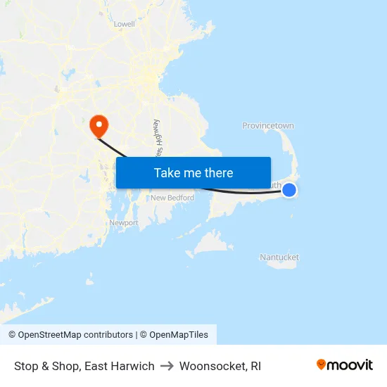 Stop & Shop, East Harwich to Woonsocket, RI map