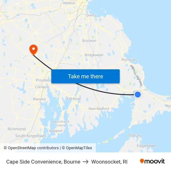 Cape Side Convenience, Bourne to Woonsocket, RI map