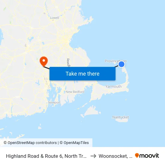 Highland Road & Route 6, North Truro to Woonsocket, RI map