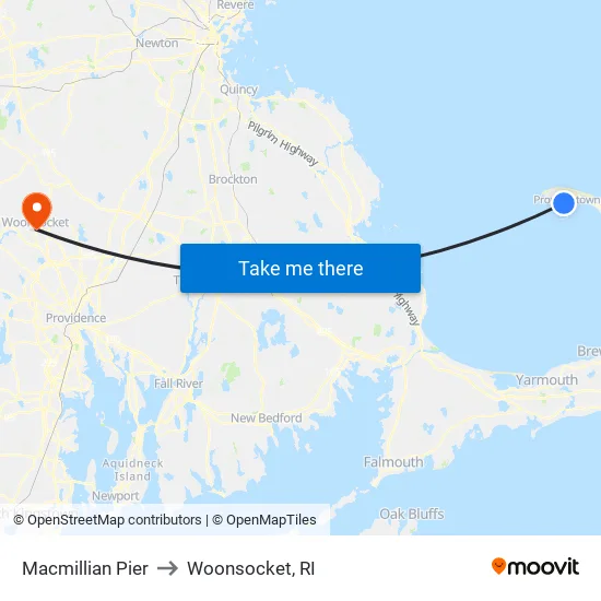 Macmillian Pier to Woonsocket, RI map