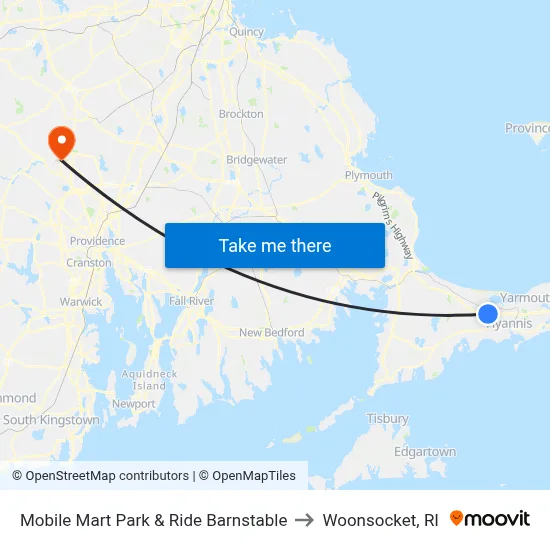 Mobile Mart Park & Ride Barnstable to Woonsocket, RI map