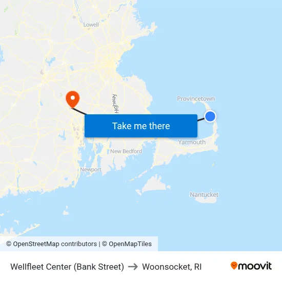 Wellfleet Center (Bank Street) to Woonsocket, RI map