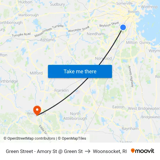 Green Street - Amory St @ Green St to Woonsocket, RI map