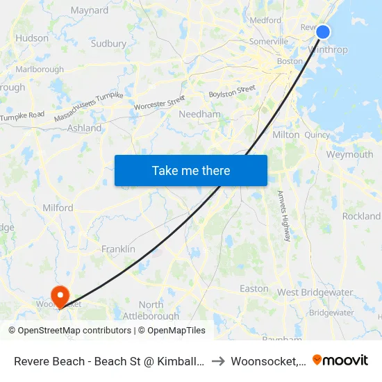Revere Beach - Beach St @ Kimball Ave to Woonsocket, RI map