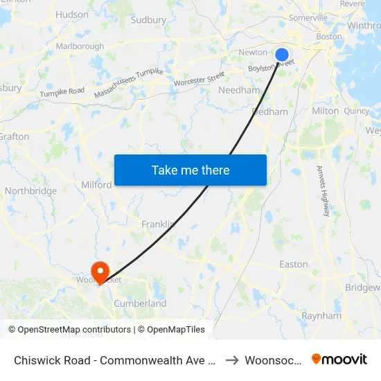 Chiswick Road - Commonwealth Ave @ Chiswick Rd to Woonsocket, RI map