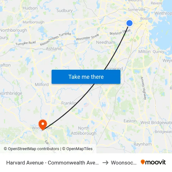Harvard Avenue - Commonwealth Ave @ Harvard Ave to Woonsocket, RI map