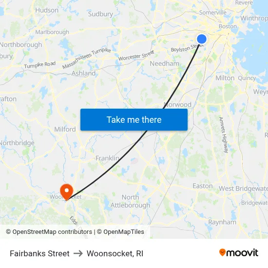 Fairbanks Street to Woonsocket, RI map