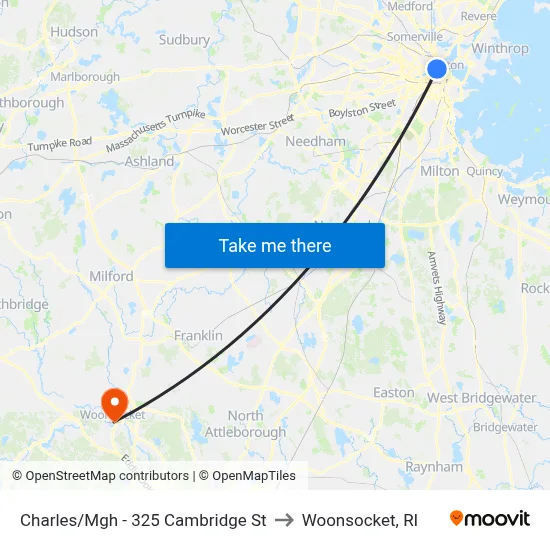 Charles/Mgh - 325 Cambridge St to Woonsocket, RI map