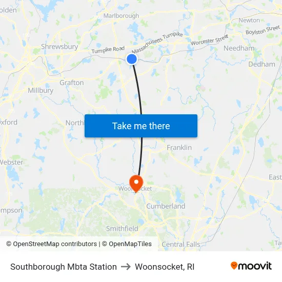 Southborough Mbta Station to Woonsocket, RI map