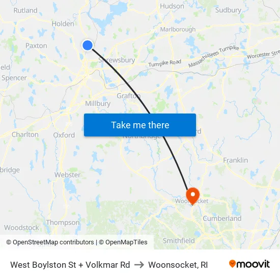 West Boylston St + Volkmar Rd to Woonsocket, RI map